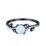 Floral Art Deco Wedding Engagement Bridal Ring Round Cubic Zirconia 925 Sterling Silver