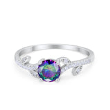 Floral Art Deco Wedding Engagement Bridal Ring Round Cubic Zirconia 925 Sterling Silver