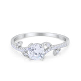 Floral Art Deco Wedding Engagement Bridal Ring Round Cubic Zirconia 925 Sterling Silver