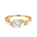 Floral Art Deco Wedding Engagement Bridal Ring Round Cubic Zirconia 925 Sterling Silver