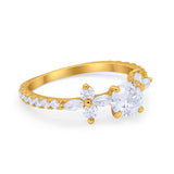 Art Deco Wedding Engagement Ring Marquise Round Cubic Zirconia 925 Sterling Silver