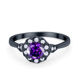 Halo Wedding Engagement Vintage Style Bridal Ring Round Cubic Zirconia 925 Sterling Silver