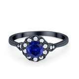 Halo Wedding Engagement Vintage Style Bridal Ring Round Cubic Zirconia 925 Sterling Silver