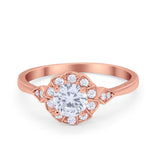 Halo Wedding Engagement Vintage Style Bridal Ring Round Cubic Zirconia 925 Sterling Silver