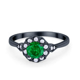 Halo Wedding Engagement Vintage Style Bridal Ring Round Cubic Zirconia 925 Sterling Silver