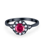 Halo Wedding Engagement Vintage Style Bridal Ring Round Cubic Zirconia 925 Sterling Silver