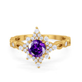 Floral Vintage Style Wedding Engagement Ring Round Cubic Zirconia 925 Sterling Silver