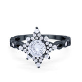 Floral Vintage Style Wedding Engagement Ring Round Cubic Zirconia 925 Sterling Silver