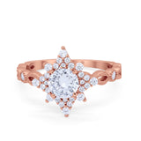 Floral Vintage Style Wedding Engagement Ring Round Cubic Zirconia 925 Sterling Silver