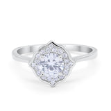 Halo Wedding Engagement Bridal Ring Art Deco Round Cubic Zirconia 925 Sterling Silver