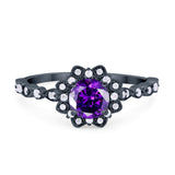 Art Deco Floral Style Wedding Engagemnet Ring Round Cubic Zirconia 925 Sterling Silver