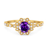 Art Deco Floral Style Wedding Engagemnet Ring Round Cubic Zirconia 925 Sterling Silver