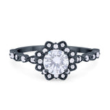 Art Deco Floral Style Wedding Engagemnet Ring Round Cubic Zirconia 925 Sterling Silver