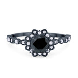 Art Deco Floral Style Wedding Engagemnet Ring Round Cubic Zirconia 925 Sterling Silver
