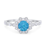 Art Deco Floral Style Wedding Engagemnet Ring Round Cubic Zirconia 925 Sterling Silver