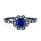 Art Deco Floral Style Wedding Engagemnet Ring Round Cubic Zirconia 925 Sterling Silver