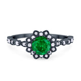 Art Deco Floral Style Wedding Engagemnet Ring Round Cubic Zirconia 925 Sterling Silver