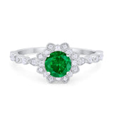 Art Deco Floral Style Wedding Engagemnet Ring Round Cubic Zirconia 925 Sterling Silver