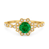 Art Deco Floral Style Wedding Engagemnet Ring Round Cubic Zirconia 925 Sterling Silver