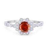 Art Deco Floral Style Wedding Engagemnet Ring Round Cubic Zirconia 925 Sterling Silver