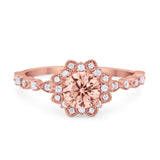 Art Deco Floral Style Wedding Engagemnet Ring Round Cubic Zirconia 925 Sterling Silver