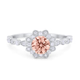 Art Deco Floral Style Wedding Engagemnet Ring Round Cubic Zirconia 925 Sterling Silver