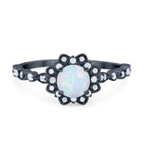 Art Deco Floral Style Wedding Engagemnet Ring Round Cubic Zirconia 925 Sterling Silver
