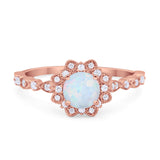 Art Deco Floral Style Wedding Engagemnet Ring Round Cubic Zirconia 925 Sterling Silver