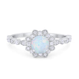 Art Deco Floral Style Wedding Engagemnet Ring Round Cubic Zirconia 925 Sterling Silver