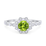 Art Deco Floral Style Wedding Engagemnet Ring Round Cubic Zirconia 925 Sterling Silver