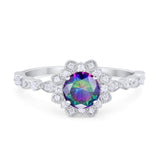 Art Deco Floral Style Wedding Engagemnet Ring Round Cubic Zirconia 925 Sterling Silver