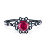 Art Deco Floral Style Wedding Engagemnet Ring Round Cubic Zirconia 925 Sterling Silver