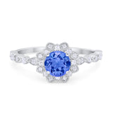 Art Deco Floral Style Wedding Engagemnet Ring Round Cubic Zirconia 925 Sterling Silver