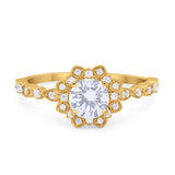 Art Deco Floral Style Wedding Engagemnet Ring Round Cubic Zirconia 925 Sterling Silver
