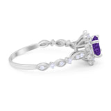 Art Deco Floral Style Wedding Engagemnet Ring Round Cubic Zirconia 925 Sterling Silver