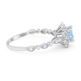 Art Deco Floral Style Wedding Engagemnet Ring Round Cubic Zirconia 925 Sterling Silver