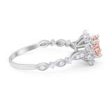 Art Deco Floral Style Wedding Engagemnet Ring Round Cubic Zirconia 925 Sterling Silver