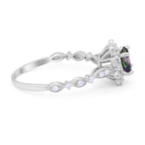 Art Deco Floral Style Wedding Engagemnet Ring Round Cubic Zirconia 925 Sterling Silver