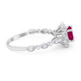Art Deco Floral Style Wedding Engagemnet Ring Round Cubic Zirconia 925 Sterling Silver