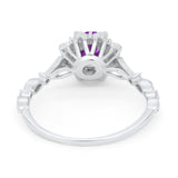 Art Deco Floral Style Wedding Engagemnet Ring Round Cubic Zirconia 925 Sterling Silver