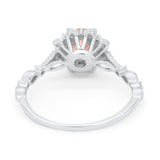 Art Deco Floral Style Wedding Engagemnet Ring Round Cubic Zirconia 925 Sterling Silver