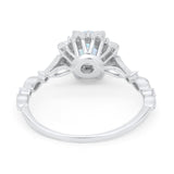 Art Deco Floral Style Wedding Engagemnet Ring Round Cubic Zirconia 925 Sterling Silver