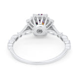 Art Deco Floral Style Wedding Engagemnet Ring Round Cubic Zirconia 925 Sterling Silver