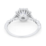 Art Deco Floral Style Wedding Engagemnet Ring Round Cubic Zirconia 925 Sterling Silver