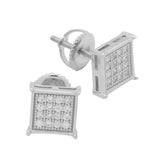 7mm Square Hip Hop Stud Earrings Men Women Unisex Pave Ice Cubic Zirconia Screw Back 925 Sterling Silver - Blue Apple Jewelry