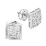 8.5mm Square Hip Hop Stud Earrings Men Women Unisex Pave Ice Cubic Zirconia Screw Back 925 Sterling Silver - Blue Apple Jewelry