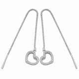Open Heart Slide Threader Earrings Round Cubic Zirconia 925 Sterling Silver Choose Color
