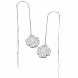 4 Clover Leaf Plumeria Slide Threader Earrings Round Pave CZ 925 Sterling Silver