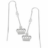 Crown Slide Threader Earrings Round Cubic Zirconia 925 Sterling Silver