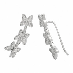 Fashion Butterfly Climbing Running Crawler Earrings Round CZ 925 Sterling Silver